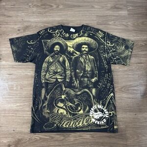 Vintage Y2k Emilio Zapata Pancho Villa Los Dos Grandes AOP Size Large T-Shirt